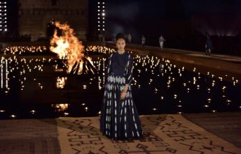 epa07537160 A model presents a creation from the Dior Cruise collection 2020 by Italian designer Maria Grazia Chiuri at the El Badi Palace in Marrakech, Morocco, 29 April 2019. EPA/JALAL MORCHIDI