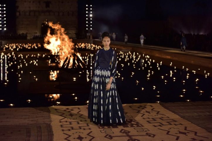 epa07537160 A model presents a creation from the Dior Cruise collection 2020 by Italian designer Maria Grazia Chiuri at the El Badi Palace in Marrakech, Morocco, 29 April 2019.  EPA/JALAL MORCHIDI