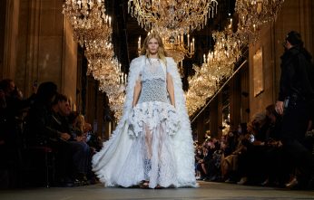 PARIS, FRANCE - OCTOBER 05: (EDITORIAL USE ONLY - For Non-Editorial use please seek approval from Fashion House) A model walks the runway during the Louis Vuitton Womenswear Spring/Summer 2022 show as part of Paris Fashion Week on October 05, 2021 in Paris, France. (Photo by Peter White/Getty Images)