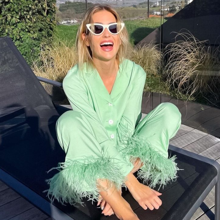 2022-spring-women-s-new-fashion-ins-tops-trousers-pajamas-suits-green-feather-decoration-casual-home